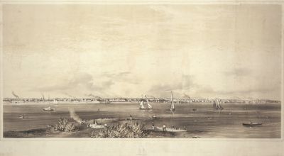 Toronto Harbour 1856, view from Hanlan's Point, showing from west of foot of Spadina Ave. on the left, to about foot of Parliament St. on the right