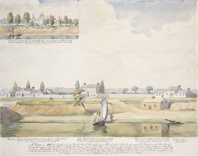 A View in 1810 of North Side of Front Street, Toronto, from Peter to John Streets