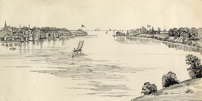 View looking n.w. to mouth of Niagara R.; Niagara on the left, and Fort Niagara, N.Y., on the right