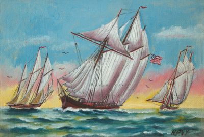 Three schooners under sail