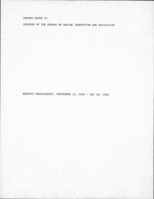 Detroit Enrollments, 22 September 1851 - 30 May 1855